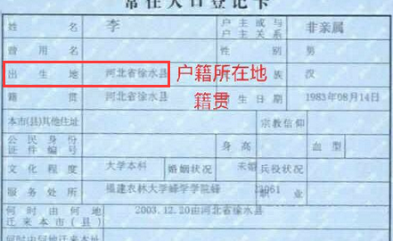 户籍所在地